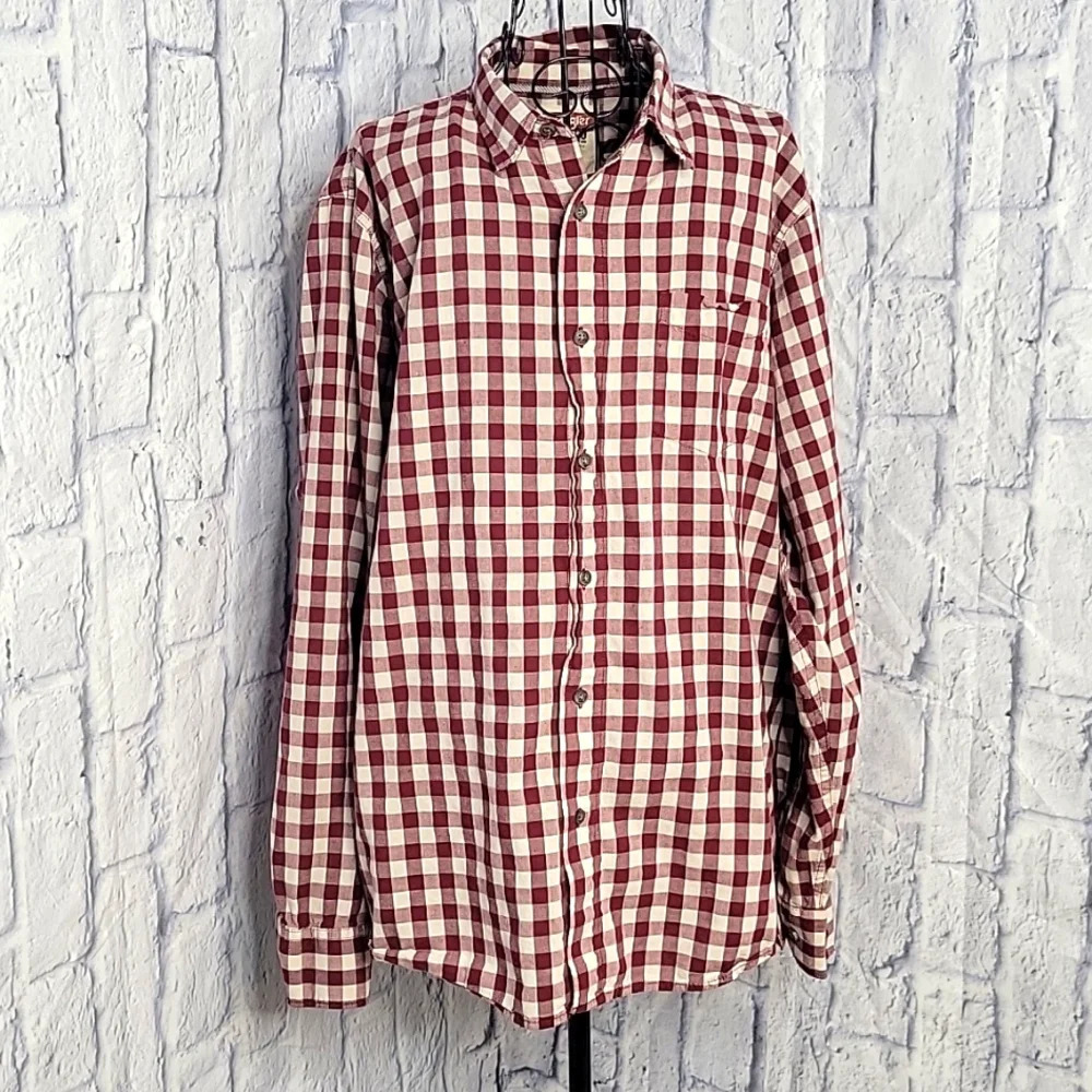 WRANGLER JEANS CO. Red and White Plaid Button Up‎ Men's Shirt Large